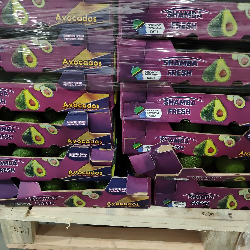 Stacked Shamba Fresh avocado cartons